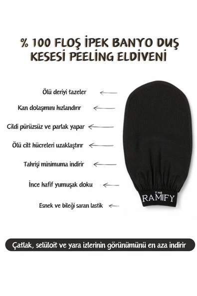 Siyah Banyo Duş Kesesi Peeling Eldiveni %100 Floş İpek Kadın Ve Erkekler İçin (Unisex) - 2