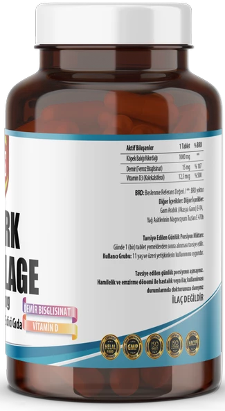 Köpek Balığı Kıkırdağı + Demir + Vitamin D 3 + Shark Cartilage  120 tablet - 2