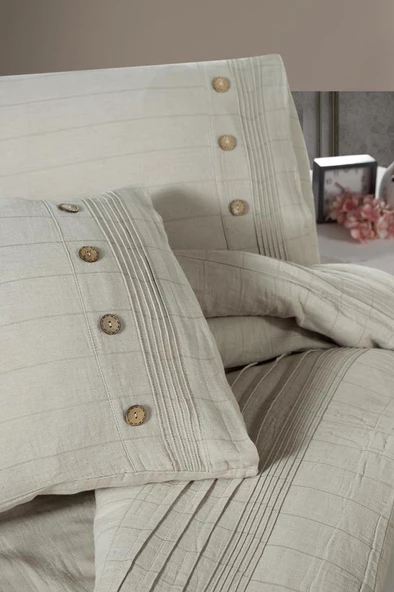 Linen Çift Kişilik Nevresim Takımı Bej - Resim 2
