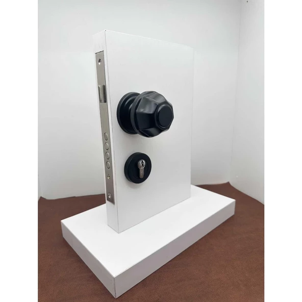 Mat Siyah Kapı Tokmağı Kapı Babası + Alt Rozeti (Kilit Hariçtir) - Resim 4