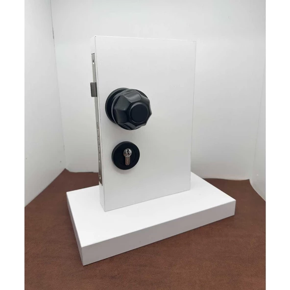 Mat Siyah Kapı Tokmağı Kapı Babası + Alt Rozeti (Kilit Hariçtir) - Resim 5