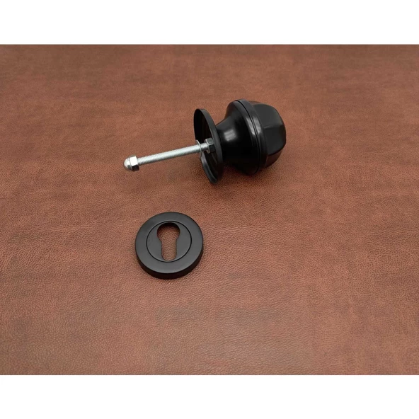 Mat Siyah Kapı Tokmağı Kapı Babası + Alt Rozeti (Kilit Hariçtir) - Resim 2