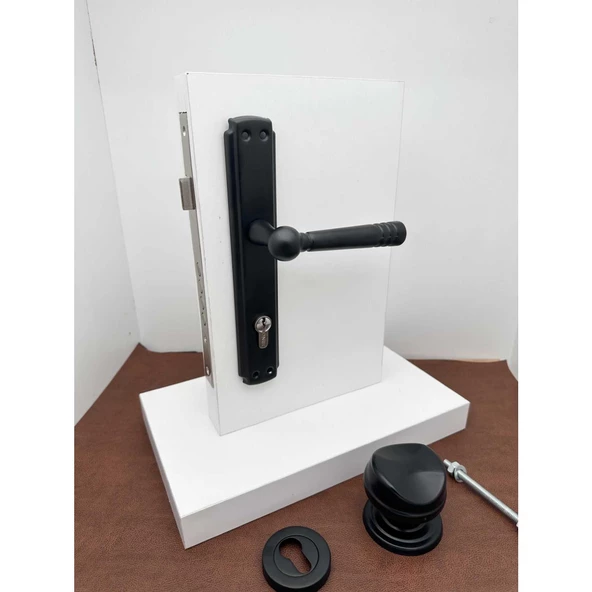 Osmanlı Mat Siyah Çelik Kapı Kolu Sağ Basar Tek Yön + Tokmak Ve Alt Rozeti (Kilit Hariçtir) - Resim 5