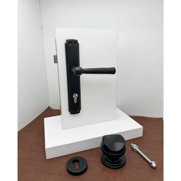 Osmanlı Mat Siyah Çelik Kapı Kolu Sağ Basar Tek Yön + Tokmak Ve Alt Rozeti (Kilit Hariçtir) - Resim 2