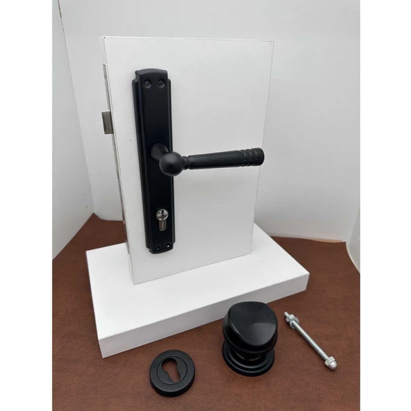 Osmanlı Mat Siyah Çelik Kapı Kolu Sağ Basar Tek Yön + Tokmak Ve Alt Rozeti (Kilit Hariçtir) - Resim 4