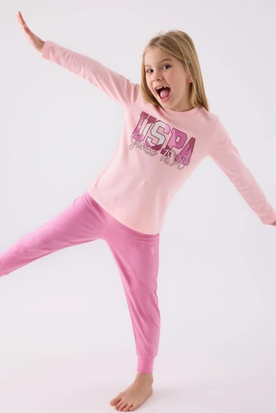 U.S. Polo Assn. Garson Kız Çocuk Pembe Uzun Kol Pijama Takım - 3