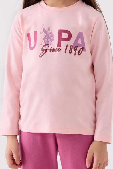 U.S. Polo Assn. 1970 Since 1890 Kız Çocuk Pembe Uzun Kol Pijama Takım - Resim 4