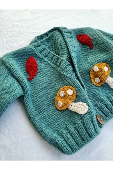 Çocuk Crop Hırka,El Örgüsü Yün Crop - Resim 6