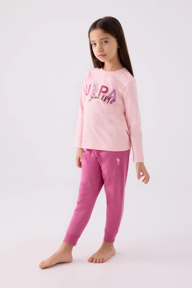 U.S. Polo Assn. 1970 Since 1890 Kız Çocuk Pembe Uzun Kol Pijama Takım ürün görseli 1