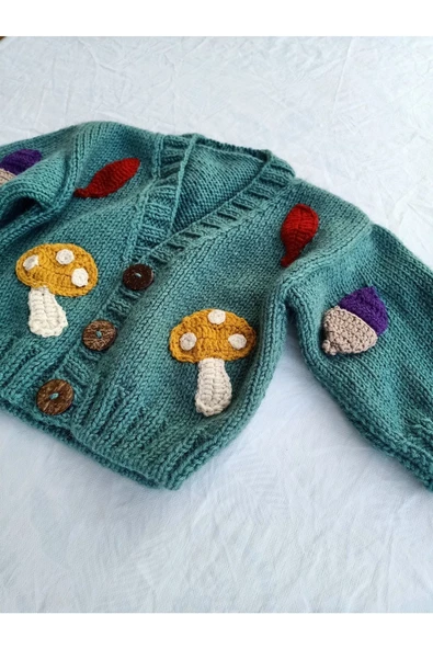 Çocuk Crop Hırka,El Örgüsü Yün Crop - Resim 4