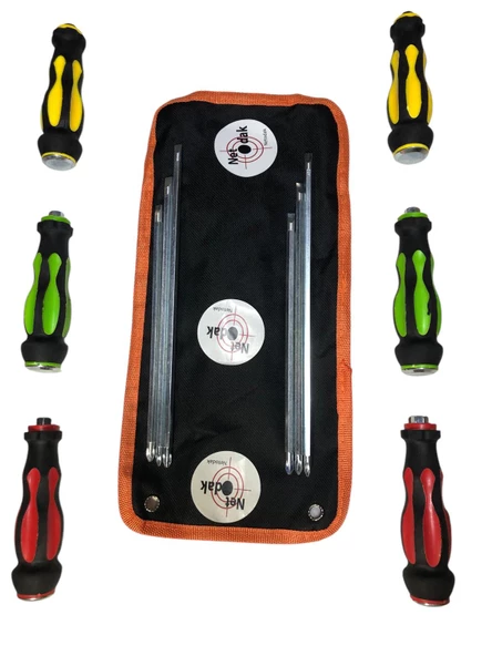 6 Parça Çift Taraflı Tornavida Seti Çantalı Darbeli Kauçuk Kaplamalı Yıldız ve Düz Tornavida Seti - 3