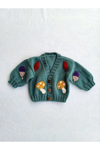 Çocuk Crop Hırka,El Örgüsü Yün Crop - Resim 2