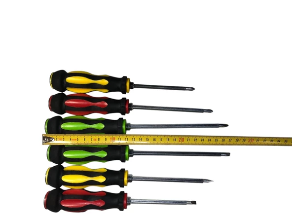 6 Parça Çift Taraflı Tornavida Seti Çantalı Darbeli Kauçuk Kaplamalı Yıldız ve Düz Tornavida Seti - 4