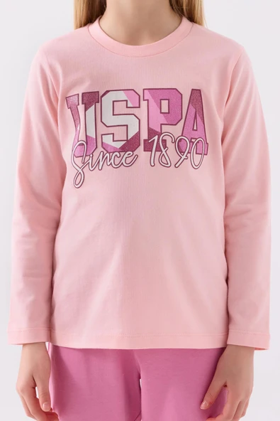 U.S. Polo Assn. Garson Kız Çocuk Pembe Uzun Kol Pijama Takım - 4