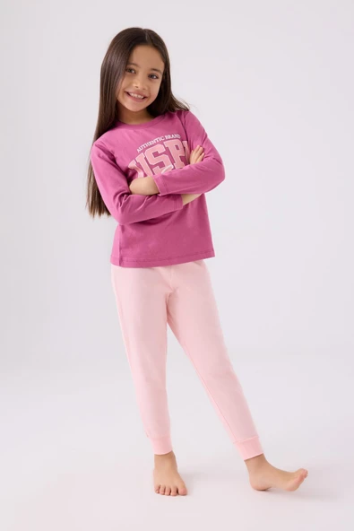 U.S. Polo Assn. 1966 Authentic Brand Kız Çocuk Leylak Uzun Kol Pijama Takım - 3