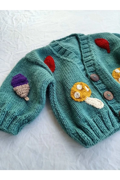 Çocuk Crop Hırka,El Örgüsü Yün Crop - Resim 3