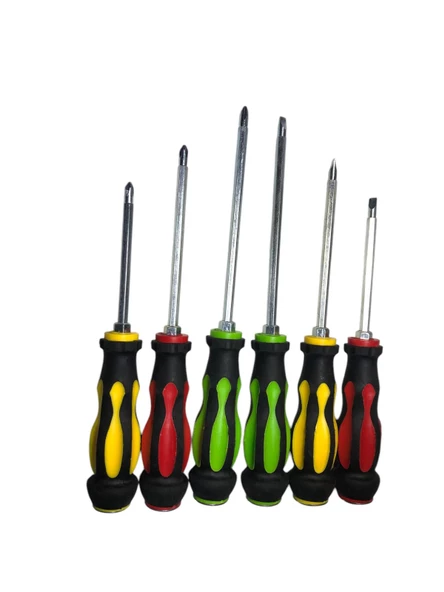 6 Parça Çift Taraflı Tornavida Seti Çantalı Darbeli Kauçuk Kaplamalı Yıldız ve Düz Tornavida Seti - 6