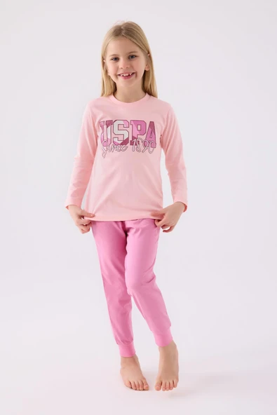 U.S. Polo Assn. Garson Kız Çocuk Pembe Uzun Kol Pijama Takım