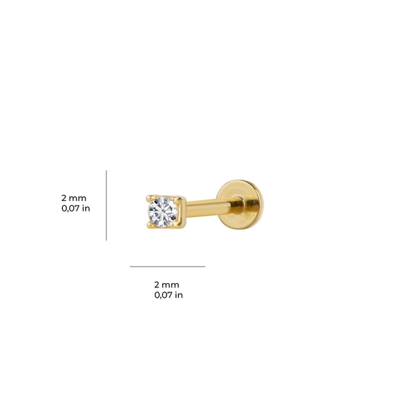 2 mm Tek Taş Altın Piercing - 2