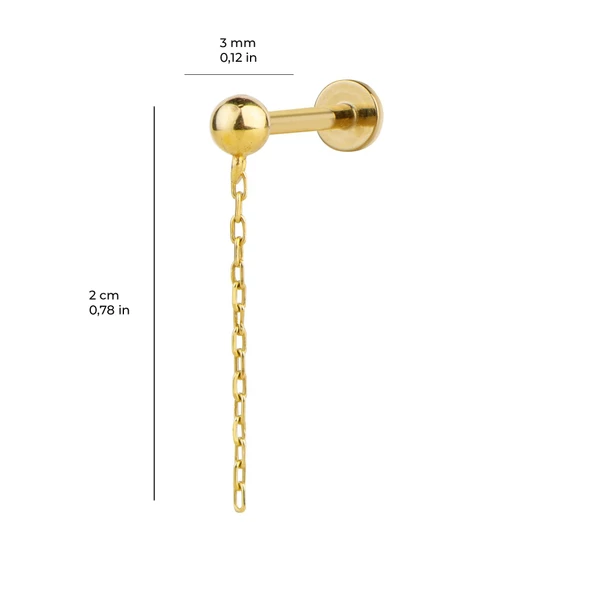 3 mm Top Zincirli Altın Piercing - 2