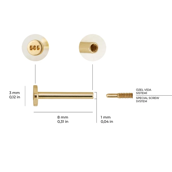 3 mm Top Zincirli Altın Piercing - 3