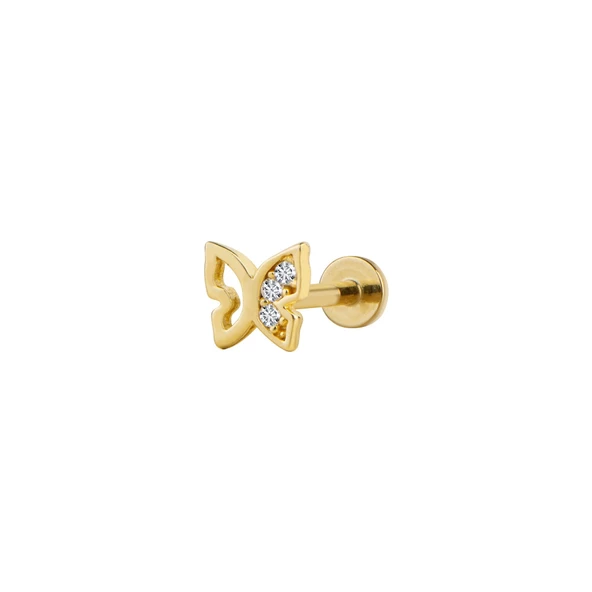 Taşlı Kelebek Altın Piercing