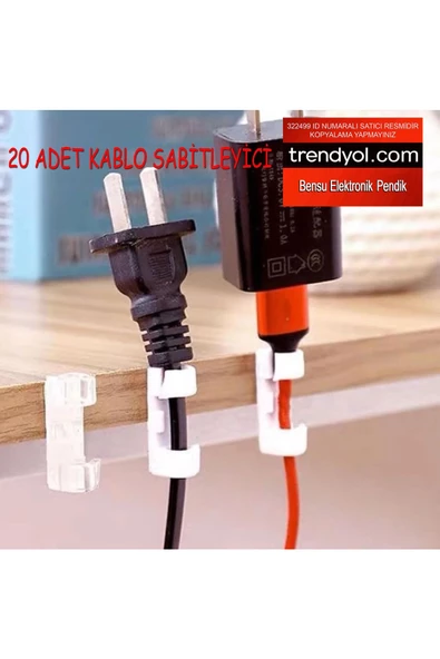 Powermaster KABLO SABİTLEYİCİ 20 ADET KABLO DÜZENLEYİCİ KABLO KLİPSİ KABLO KORUYUCU KABLO TOPLAYICI BENSU PENDİK - 6