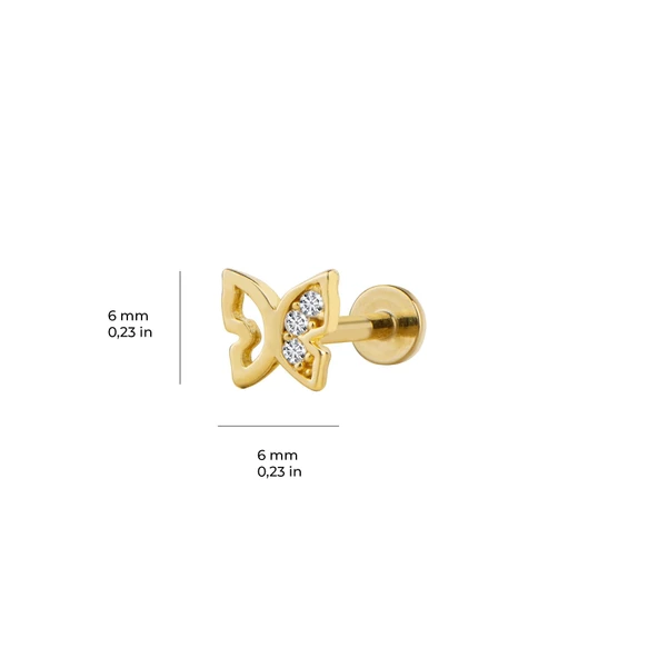 Taşlı Kelebek Altın Piercing - 2