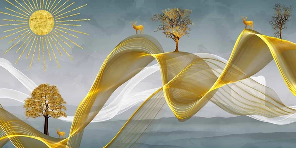 3 Boyutlu Altın Manzaralı Duvar Kağıdı - Resim 7