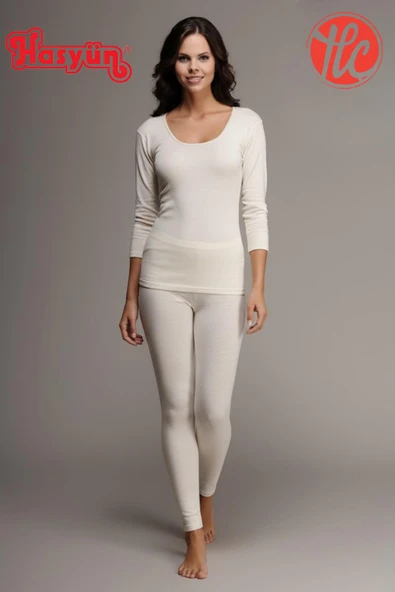 Hasyün %75 Yün Kadın Sıcak Tutar Terletmez Kaşınma Yapmaz Ribana Biyeli Yün Uzun Kollu İçlik - Resim 3