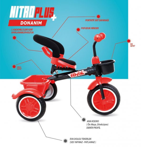 Rival Rv502 Nitro PLUS 3 Tekerli Çocuk Bisikleti Eva Dolgu, Patlamaz Ses yapmaz Çocuk Bisikleti - 5