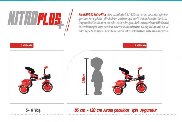 Rival Rv502 Nitro PLUS 3 Tekerli Çocuk Bisikleti Eva Dolgu, Patlamaz Ses yapmaz Çocuk Bisikleti - 6
