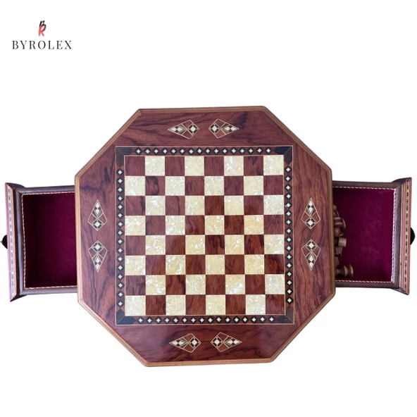 HELENA SÜPER DELUX MOZAİK GERÇEK AHŞAP MASA ÜSTÜ STRANÇ TAKIMI - 4