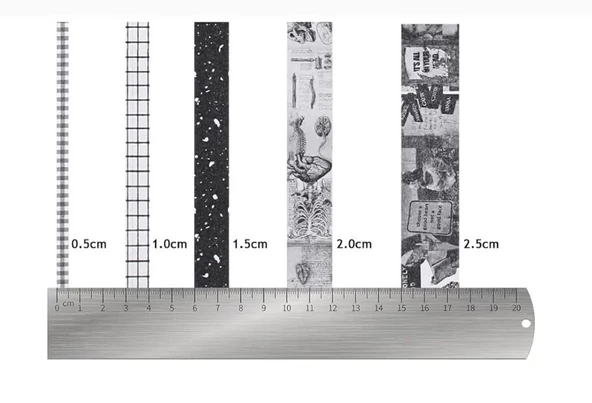 Vintage Washi Tape Bant Siyah Beyaz Yapışkanlı Maskeleme Kağıdı Desenli bant 10 lu -Eski Bina Harita - 3