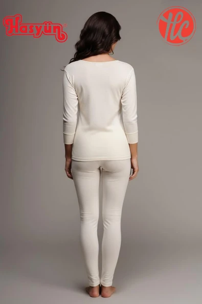 Hasyün %75 Yün Kadın Sıcak Tutar Terletmez Kaşınma Yapmaz Ribana Biyeli Yün Uzun Kollu İçlik - Resim 6