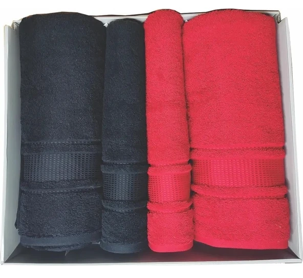 Özdilek Best Hamam Seti, Banyo Havlu Takımı (Büyük Boy)-Colourist Siyah Kırmızı