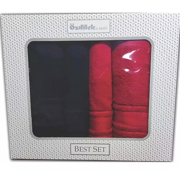 Özdilek Best Hamam Seti, Banyo Havlu Takımı (Büyük Boy)-Colourist Siyah Kırmızı - 2