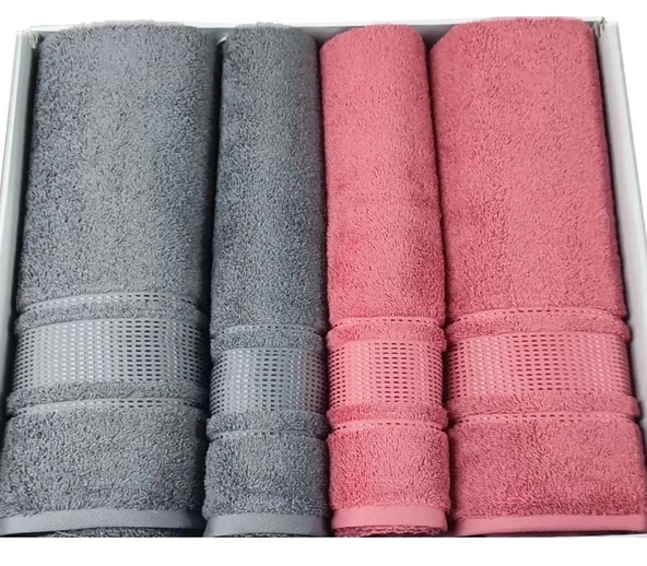 Özdilek Best Hamam Seti, Banyo Havlu Takımı (Büyük Boy)-Colourist K.Gri K.Mercan