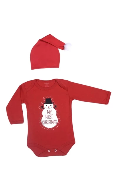 Yılbaşı Noel (CHRİSTMAS) Temalı Organik Bebek Body Şapka Takımı 6-9 Aylık - 3
