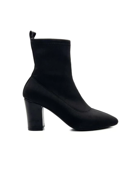 Potinonline K804 Kadın Streç Sivri Burun Kalın Topuk Siyah Dalgıç Bot