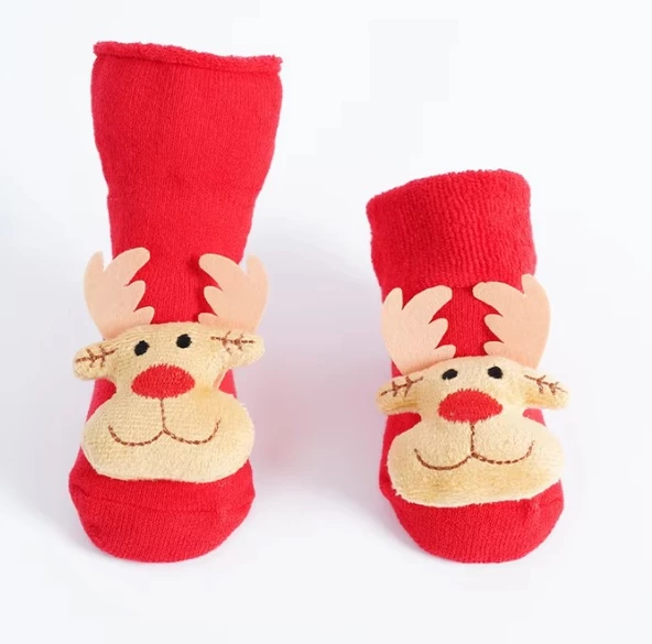 Yılbaşı Temalı Ponpon Detaylı Bebek Havlu Çorap S Beden (Model 4) - 5