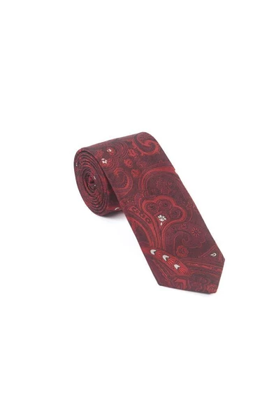 Brianze Bordo Beyaz Şal Motif Desen Kravat Mendil Set - Resim 2