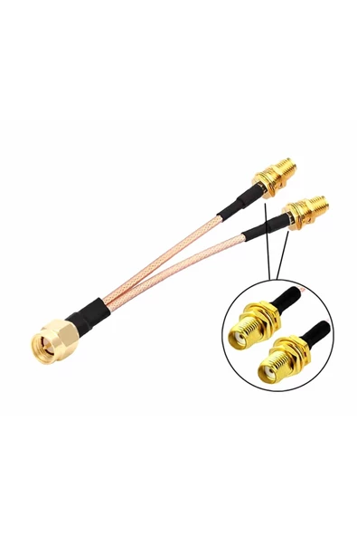 Alkatronik Y Tip RG316 15cm 1x Sma Erkek 2X Sma Dişi Kablo RF Uzatma Kablosu Altın Kaplama Soket 0-6GHz Wi-Fi ürün görseli