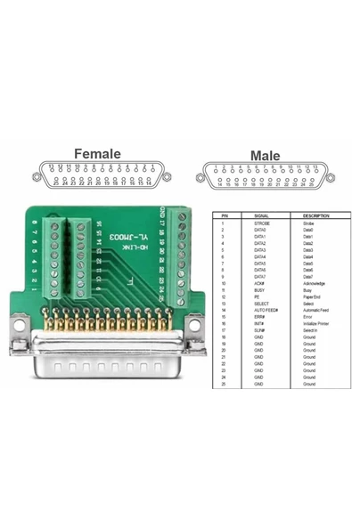 Alkatronik Kutulu DB25 to Dip Adaptör Erkek Terminal Soket 25 Pin D-Sub Paralel Port Haberleşme Uart DC 3V 5V - Resim 3