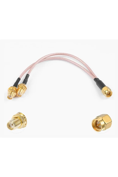 Alkatronik Y Tip RG316 15cm 1x Sma Erkek 2X Sma Dişi Kablo RF Uzatma Kablosu Altın Kaplama Soket 0-6GHz Wi-Fi - Resim 4