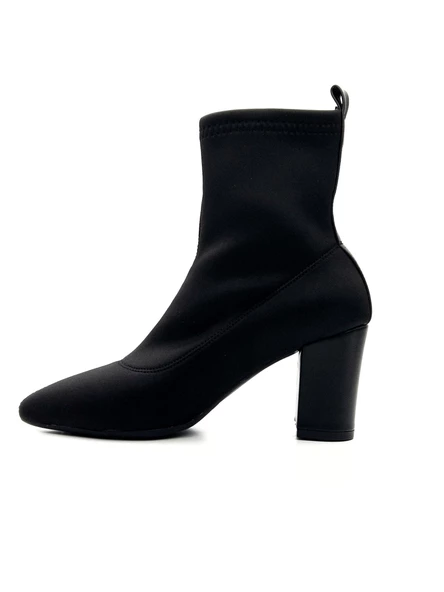 Potinonline K804 Kadın Streç Sivri Burun Kalın Topuk Siyah Dalgıç Bot - 4