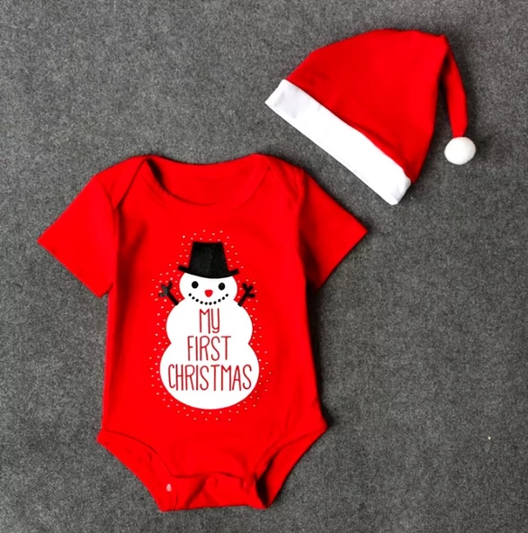 Yılbaşı Noel (CHRİSTMAS) Temalı Organik Bebek Body Şapka Takımı 6-9 Aylık - 2