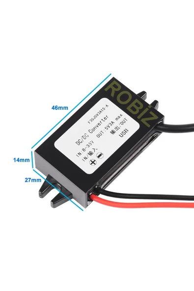 Alkatronik 12V/24V to USB-A 5V 3A Modül F35J5V3A 30cm Type A Usb Kablolu Su Geçirmez Şarj Telefon Voltaj Düşür - Resim 5