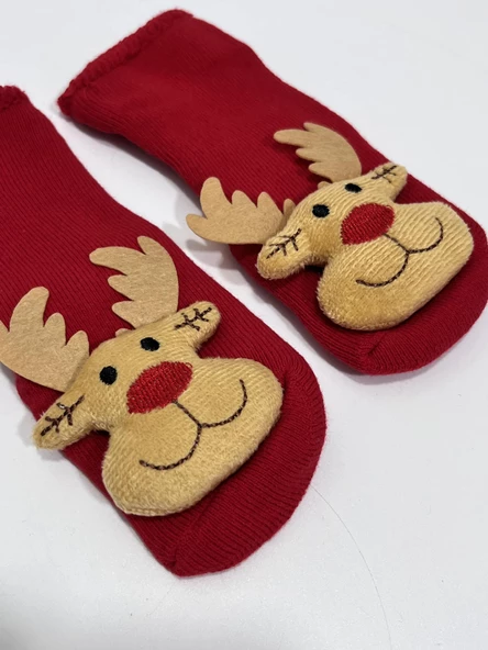 Yılbaşı Temalı Ponpon Detaylı Bebek Havlu Çorap S Beden (Model 4) - 4