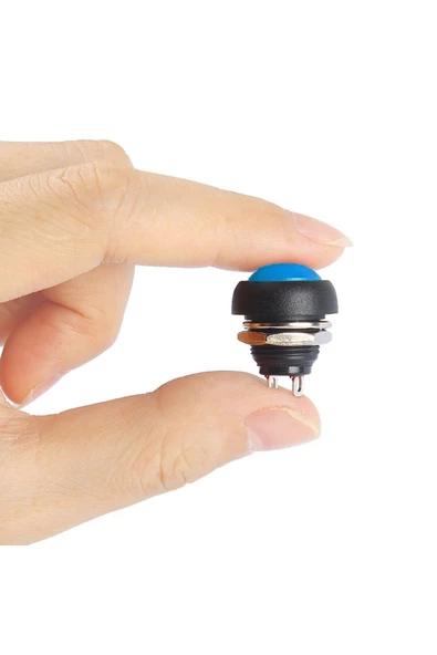 Alkatronik 12mm PBS-33B 2 Pin Push Buton Mavi ON OFF 1A 250V Mini Yuvarlak Su Geçirmez Anahtar Momentary Switc - Resim 2